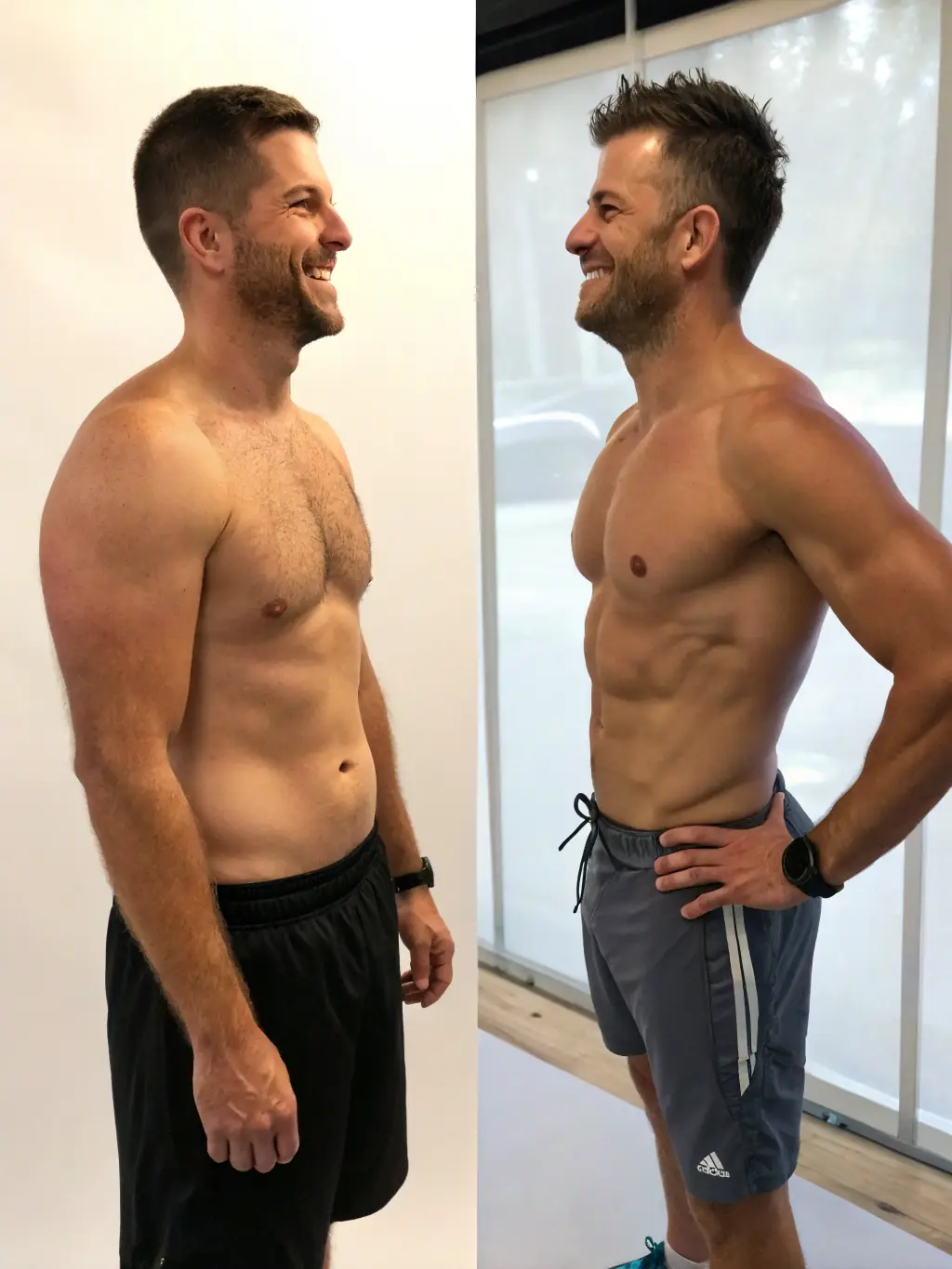 A before-and-after photo showcasing a client's successful weight loss journey, emphasizing the transformative results of the program.
