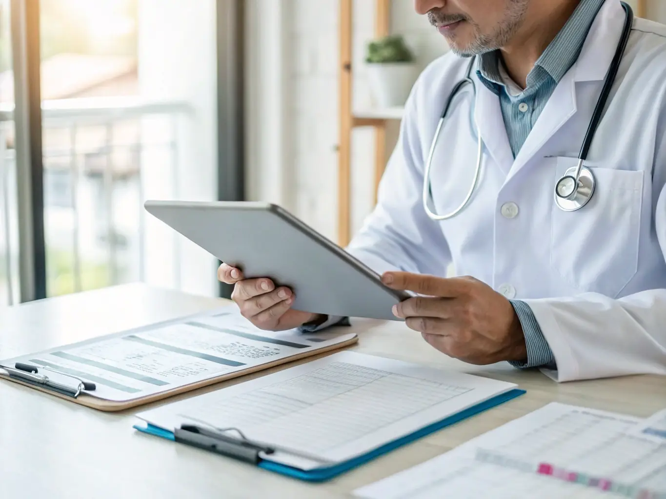 A medical professional consulting with a client, reviewing their health data and discussing personalized weight loss strategies.